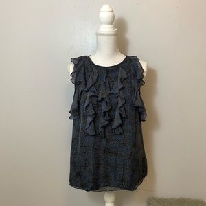 Tibi Plaid Frill Tank Top Blouse